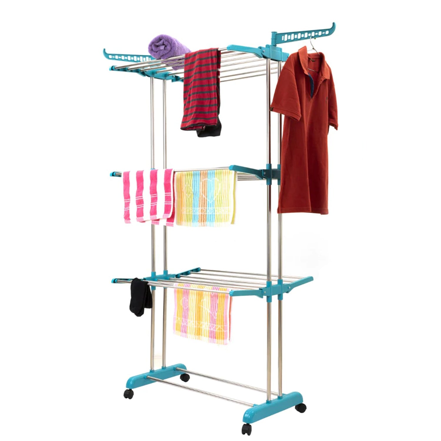 4685A 3 Layer Stainless steel Cloths Rack For Holding And Hanging Wet Cloths And Items In Various Types Of Places. DeoDap 4685A 3 Layer Stainless steel Cloths Rack For Holding And Hanging Wet Cloths And Items In Various Types Of Places. DeoDap